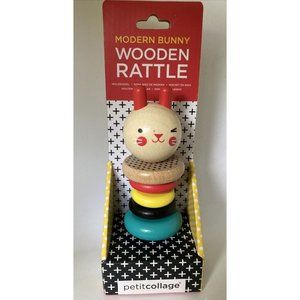 PETIT COLLAGE - MODERN BUNNY WOODEN RATTLE Baby Cute Brand New
